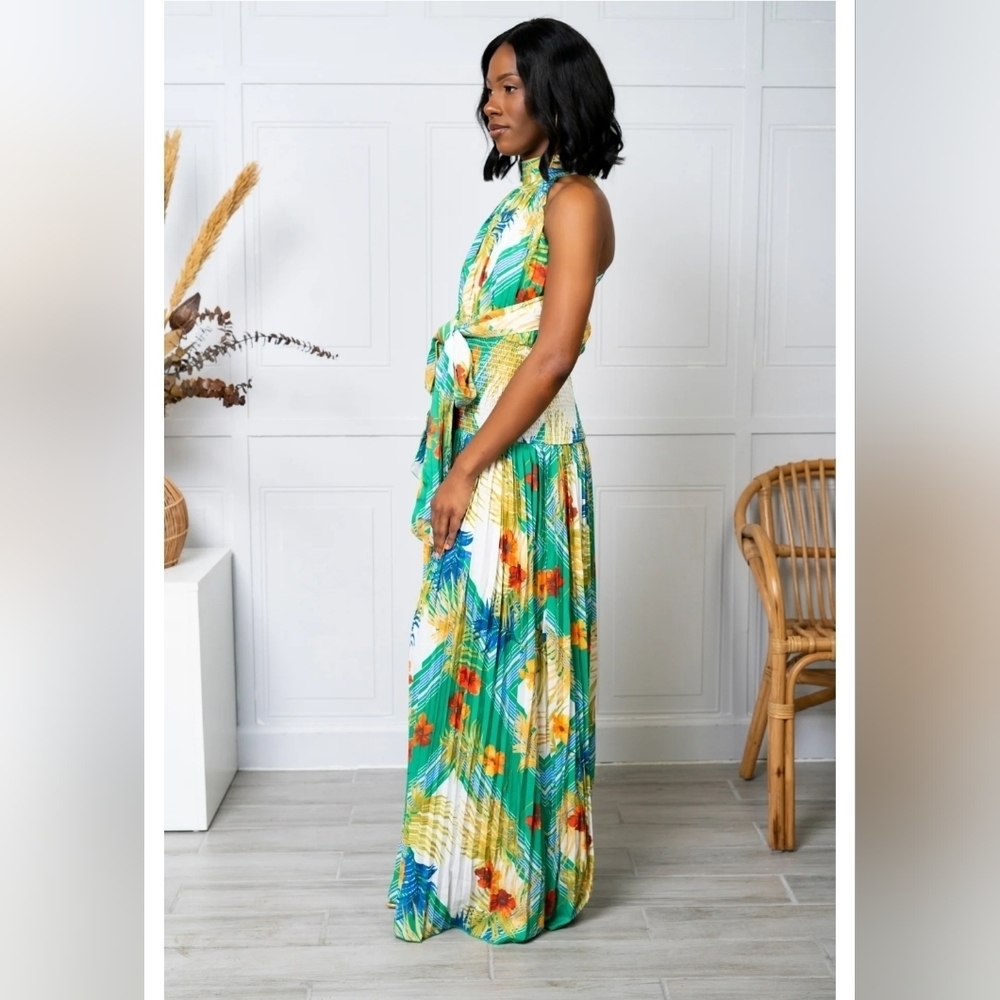 L'atiste Floral Multicolor Pleated Tie  Maxi Dress Size M - Picture 3 of 14